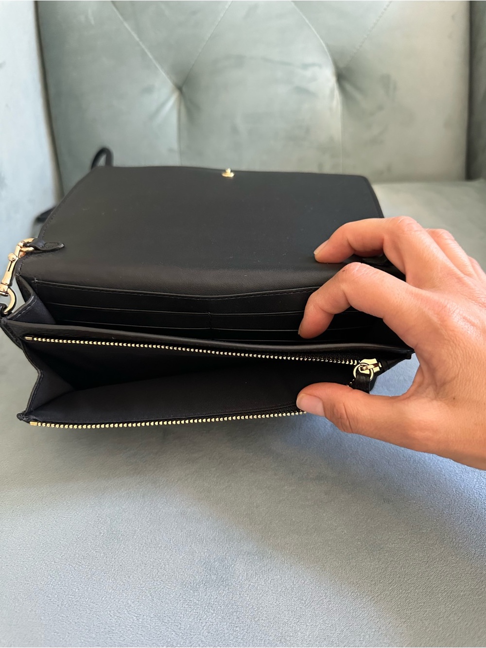 Coach Black Pebbled Leather Crossbody Wallet with Gold Logo - Picture 9 of 17